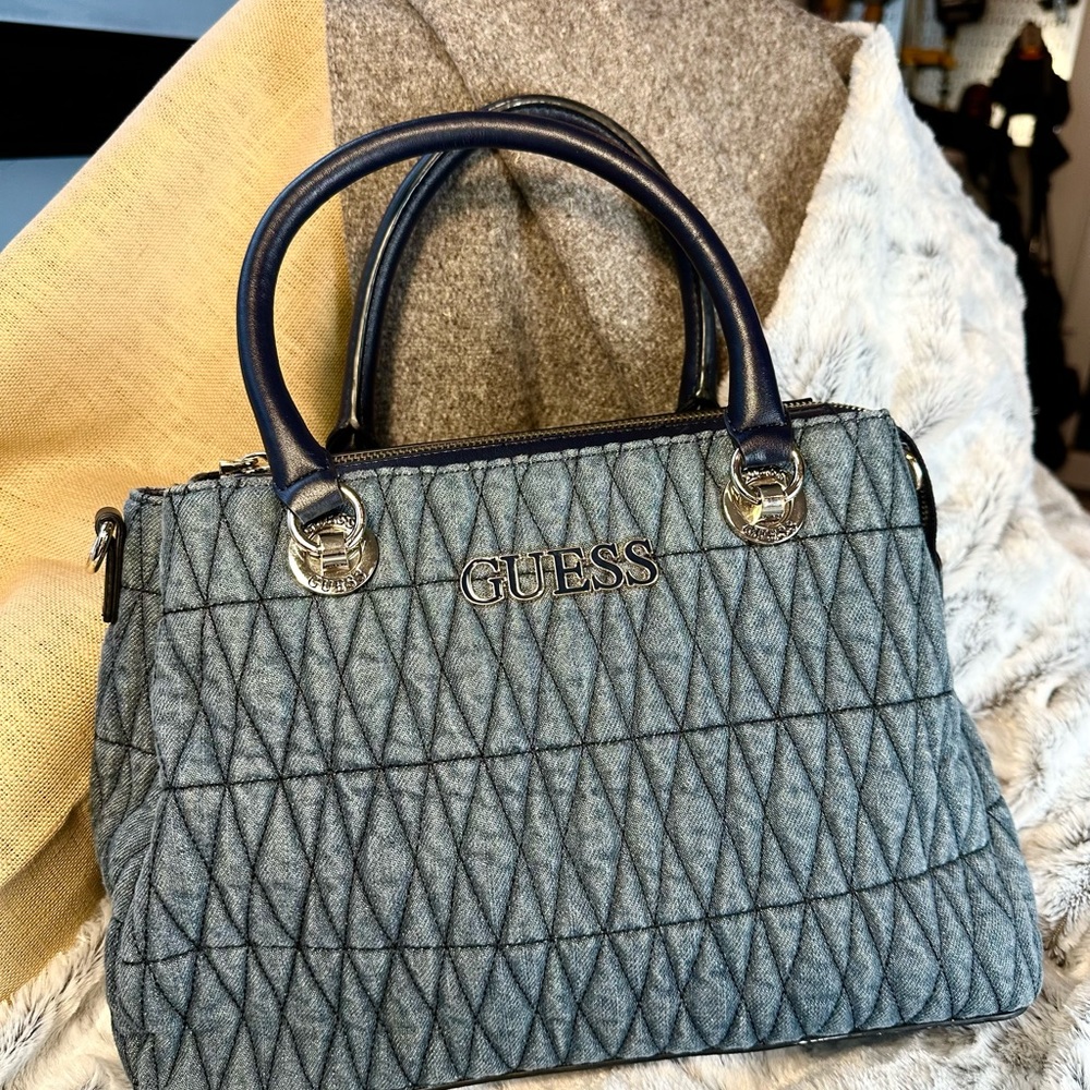 RARE! GUESS Brinkley Hand Bag, in Quilted Blue Denim $145